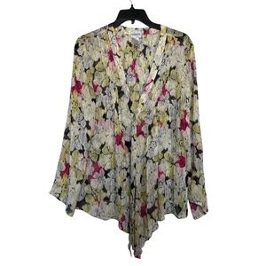 Chico's Women's Floral Sz 2(L) Cascading Silk Sheer Cardigan/Blouse